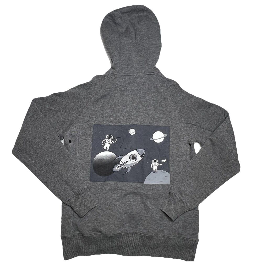CLIQUE Hoodie Kids Small Unisex Astronaut  Moon  Rocket Planets  Print Gray